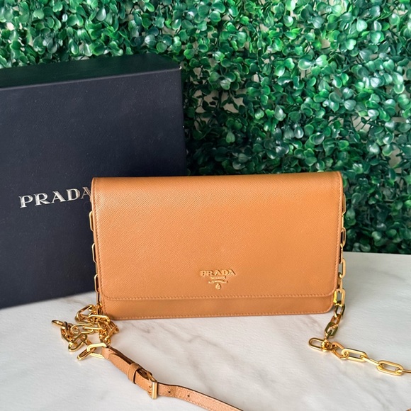 Prada Tan Brown Wallet on Chain Authentic - Picture 1 of 12